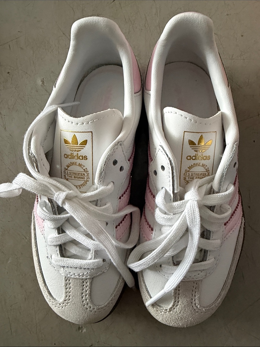 adidas Sambas  Kids White & shiny Pink Classic Lace-Up Sneakers - Picture 5 of 5